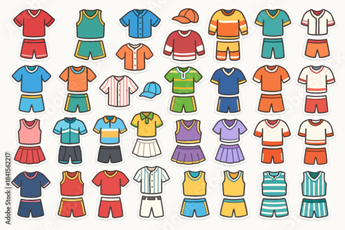Colorful collection of sports outfits and accessories for kids and teens