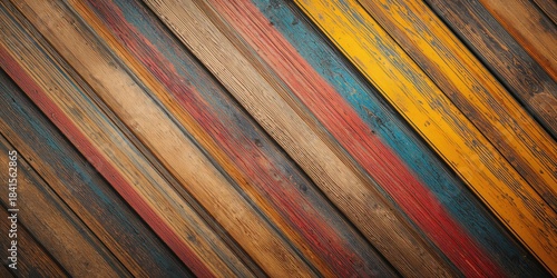 Fragmented paint-coated pine wood boards with vibrant hues, used as a background for graphic design projects