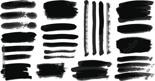 Black ink brush strokes isolated on white background, perfect for adding a touch of artistry and texture to your designs with these versatile elements