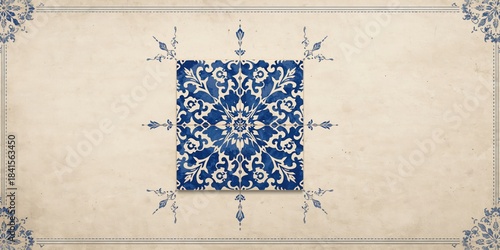 Richly textured watercolor tiles with antique blue and indigo hues in a Mexican mosaic wall covering, suitable for interior design backgrounds