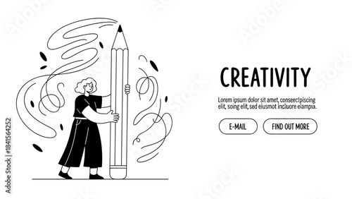 Creative person holding large pencil illustration