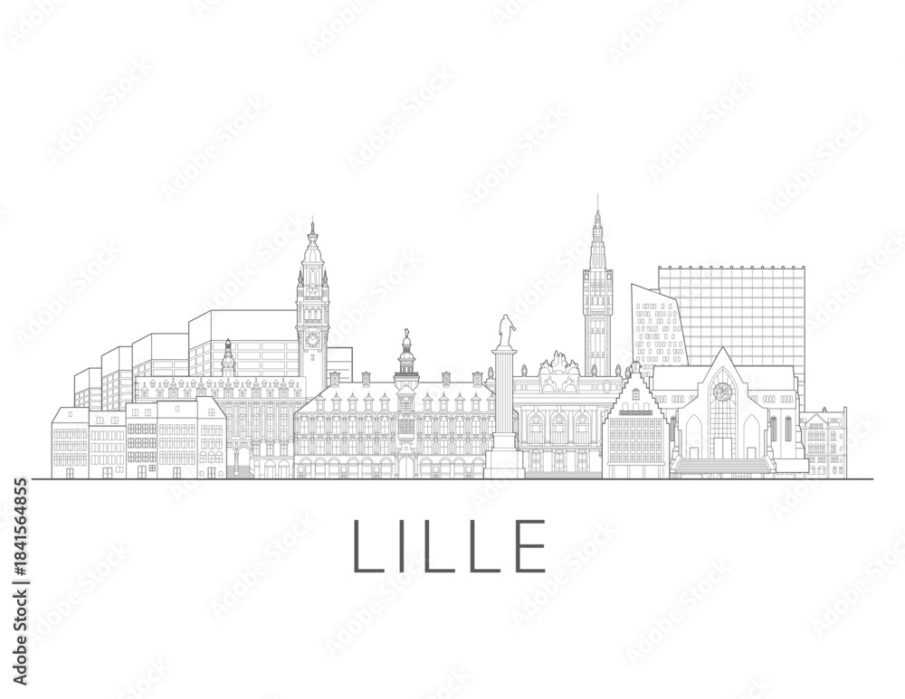 Fototapeta premium Warsaw cityscape illustration skyline drawing