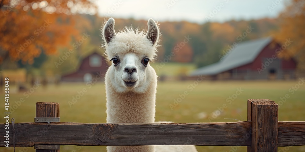 Obraz premium Llama standing alone behind a farm fence, illustrating livestock management and agricultural setting