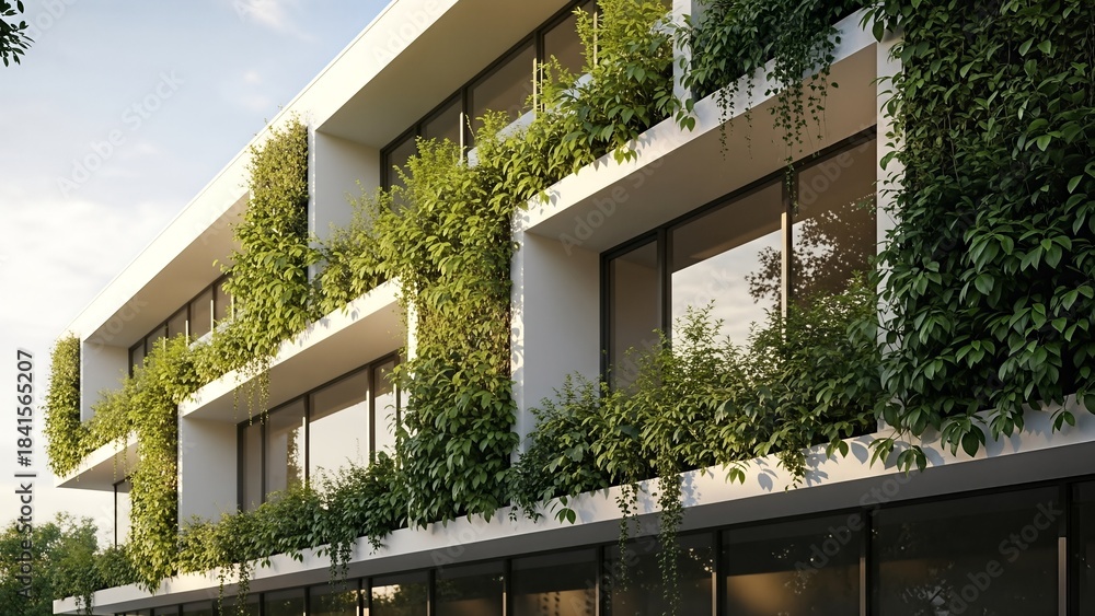 Fototapeta premium Modern Green Facade Building with Vertical Gardens.