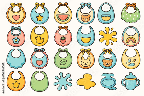Cute and colorful baby bibs with playful designs and patterns