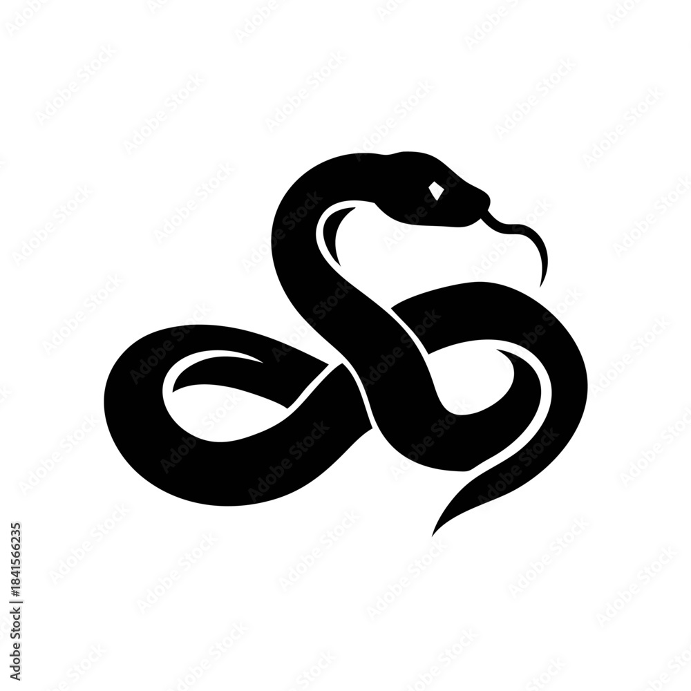 Fototapeta premium A stylized black silhouette of a coiled snake forming an infinity symbol.