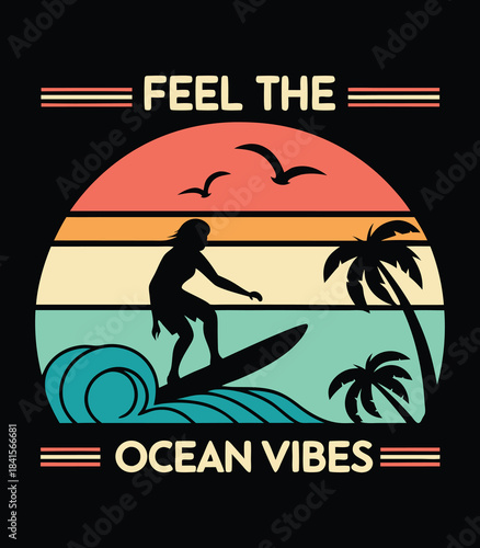 Stylized Surfer Silhouette Illustration EPS Vector