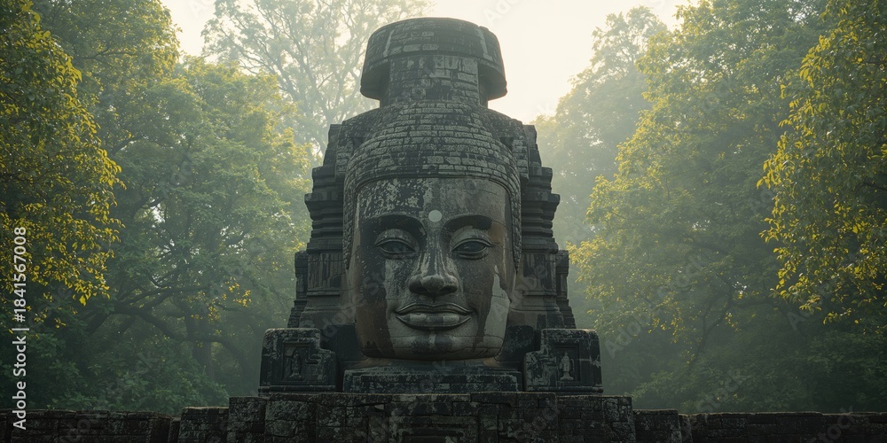 Obraz premium Ancient stone face sculpture at a historic palace, architectural preservation, Earth Day