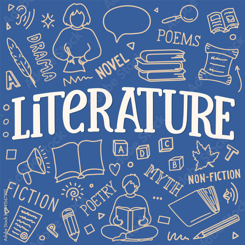 Literature. Hand drawn doodles and hand drawn lettering.