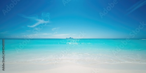 Fototapeta Naklejka Na Ścianę i Meble -  White sea waves crashing on a blue beach, used as an editorial header background, Earth Day