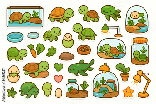 Cute cartoon turtles in various playful settings
