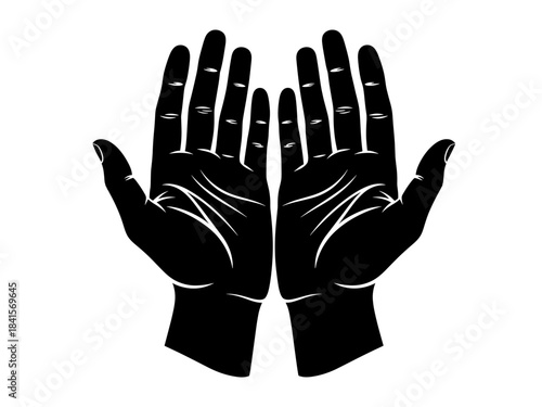 Prayer hands silhouette on white background
