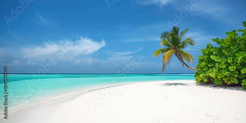 Fototapeta Naklejka Na Ścianę i Meble -  Local island of Omadhoo, Maldives with white sandy beaches and coral reefs, serving as a site for eco-tourism and marine conservation