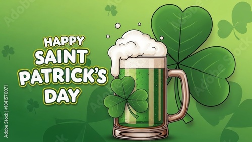 Saint patrick's day celebration with beer mug and shamrock design for festive greetings