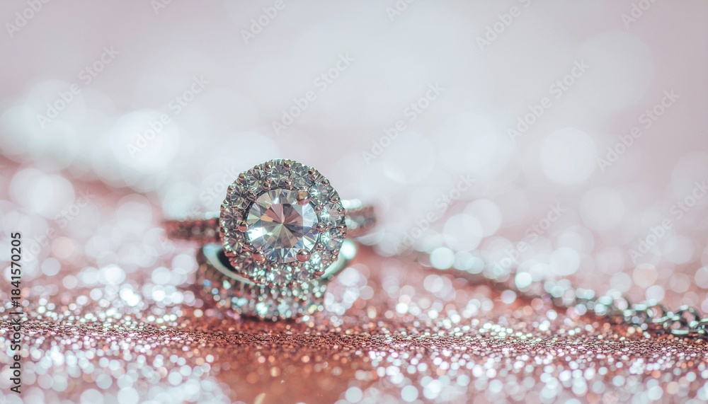 Fototapeta premium Diamond ring on sparkling surface