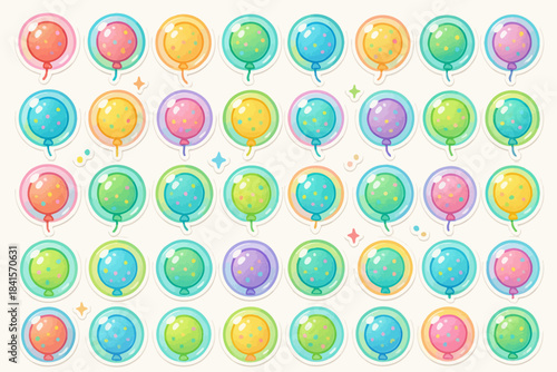 Colorful festive balloons pattern with pastel polka dots