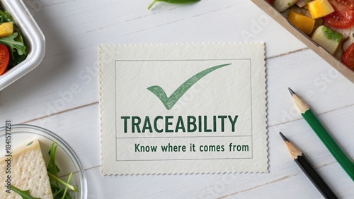Food traceability label with green checkmark and text