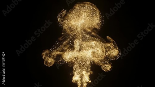 Abstract golden particle explosion swirling in a dynamic form