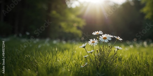 Fototapeta Naklejka Na Ścianę i Meble -  Summer meadow with camomile flowers, serving as a natural backdrop for editorial design, summer, Earth Day
