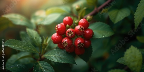 Cluster of red rose hips in lush green leaves, highlighting plant-based vitamin options, for herbal medicine education