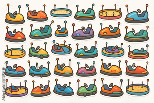 Colorful cartoon bumper car stickers with playful designs