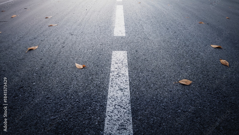 Fototapeta premium Asphalt road with white lines viewed from above, serving as a backdrop for urban navigation, World Car-Free Day