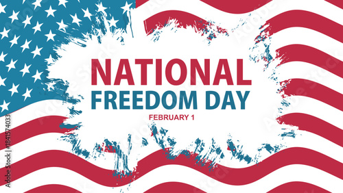 National Freedom Day Celebration. Poster with Paint Splash Effect and Waving Flags