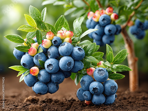 Blueberry farm with raws of...