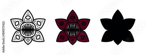 A stylized illustration of a demogorgon  designed with bold lines and contrasting colors in a vector style.