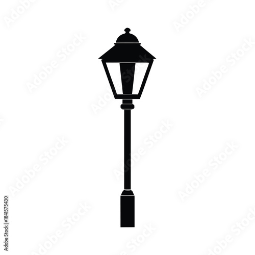 Elegant Black Silhouette Lamppost Icon Featuring a Classic Streetlamp for Urban Light Design