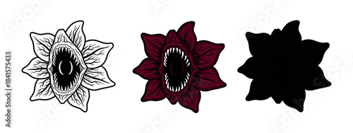 A design of a red demorgon from stranger things presented in a clean, modern vector illustration style.
