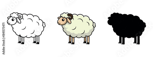 A cute and fluffy sheep in a simple and playful vector style, with a soft white coat and a friendly expression, perfect for animal illustrations.