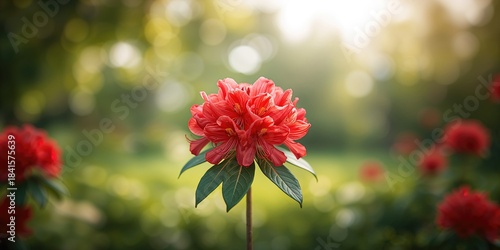 Detailed view of vibrant coral Rhododendron blossoms in a garden setting, highlighting seasonal change, Earth Day