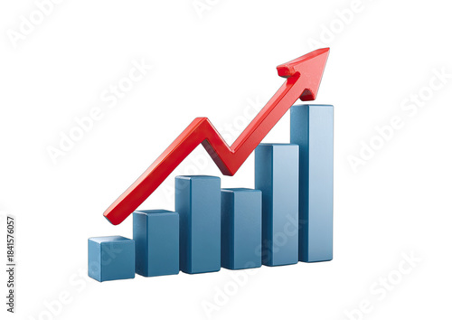 3D rising bar graph with red arrow showing upward trend Free Download 3D rising bar graph with red arrow showing upward trend - GFXLoad