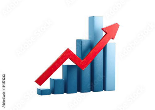 Free Download Blue bar chart with a red arrow trending upward, illustrating growth - GFXLoad