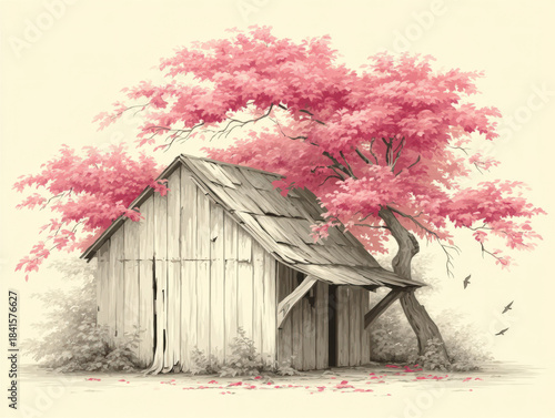 Farm engraving vintage style