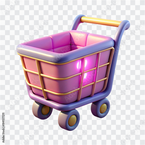 3D Plush Cotton Neon Cart Icon | Soft Shopping Cart, Cute E-commerce Symbol