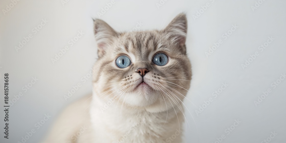 Obraz premium Close up of a blue-eyed cat with a focused gaze, feline alertness and clarity, World Cat Awareness Day