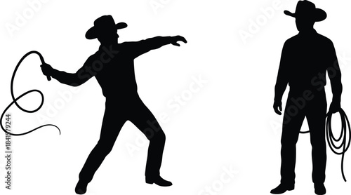 Cowboy Silhouette Vector Set – Western Man with Whip and Rope