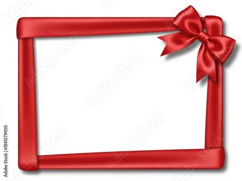Red ribbon frame with bow on white background