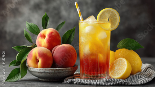Peach drink iced tea in a t...
