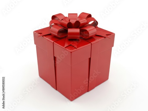 Beautiful red gift box with bow on white background