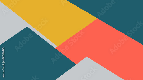 Vibrant abstract geometric shapes in yellow teal coral and gray colors
