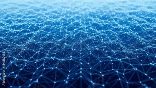 Network of glowing blue lines and nodes forming a complex web like structure with a gradient background