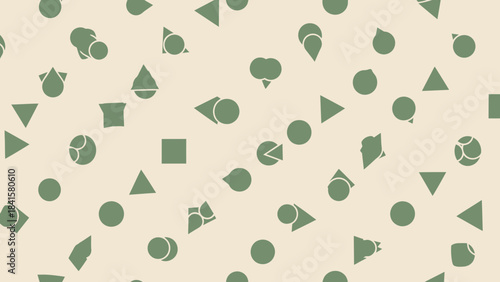 Olive green geometric shapes scattered on beige background for design