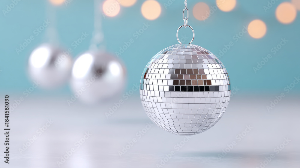 Obraz premium Festive new year party with rotating disco balls for celebration decor