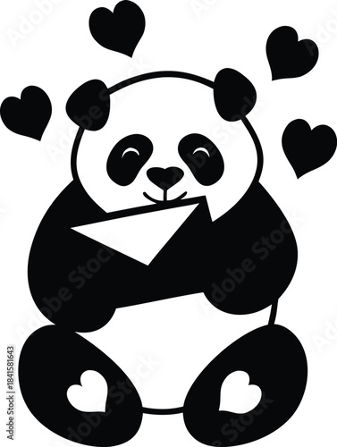 Adorable Panda Bear Holding a Love Letter with Floating Hearts Around