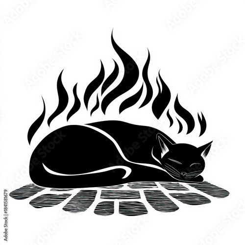 Fine Sleeping cat silhouett...