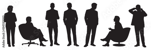 Black silhouettes of business professionals in various poses for corporate use