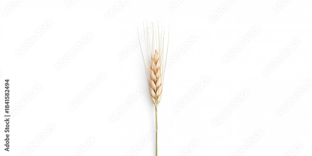 Fototapeta premium Isolated wheat ear on a white background used in packaging design, grain texture and visual clarity